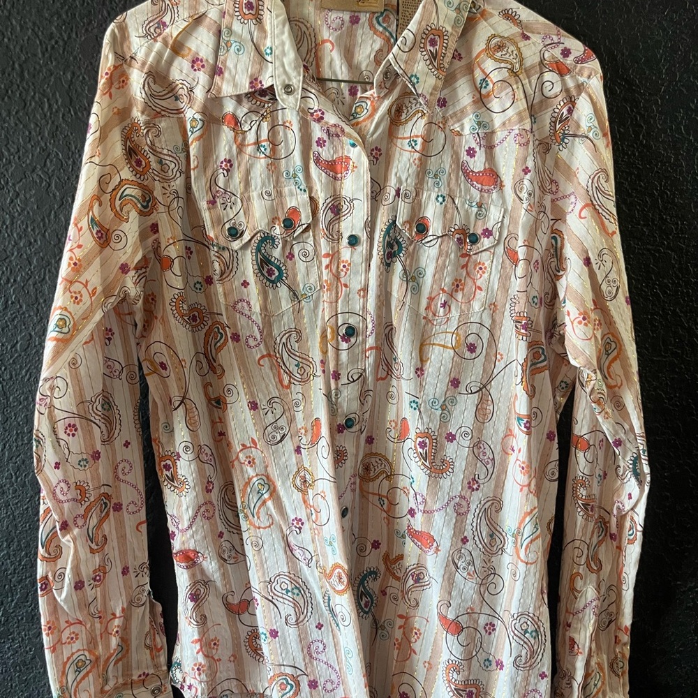 Wrangler Orange and Pink Casual Button Down Shirt